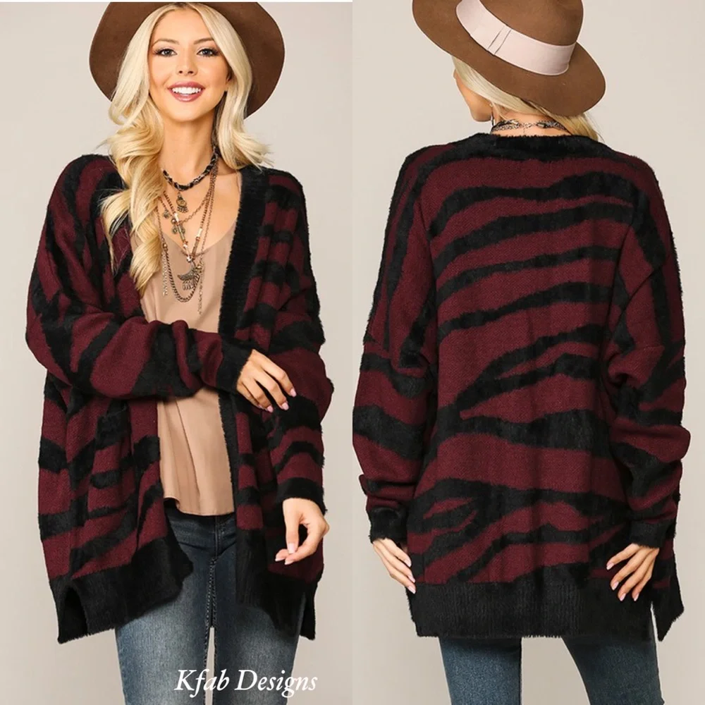 ❤️LAST 2! Super Soft Zebra Pattern Slouchy Cardigan w/Pockets! - Picture 8 of 8